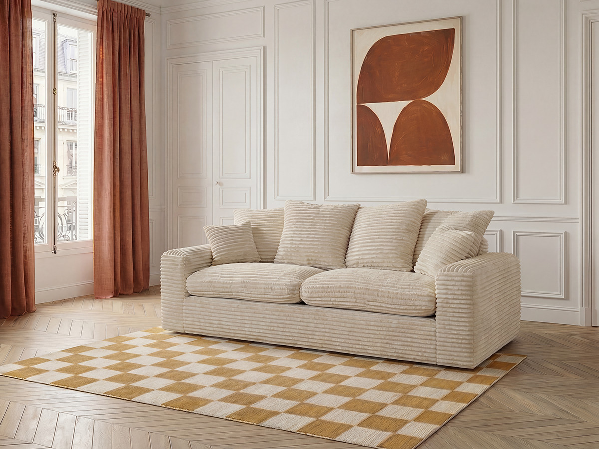 Bobochic Nevada Sofa 2,5-Sitzer Breitcord weich Beige