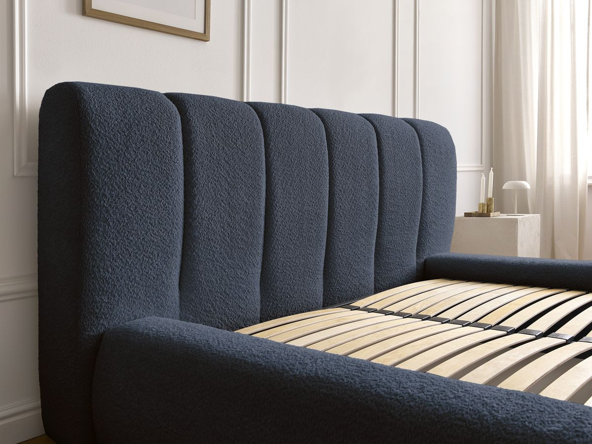 Bobochic Denali Polsterbett mit Bettkasten Bouclé-Stoff Dunkelblau, Liegefläche 140 × 190 cm