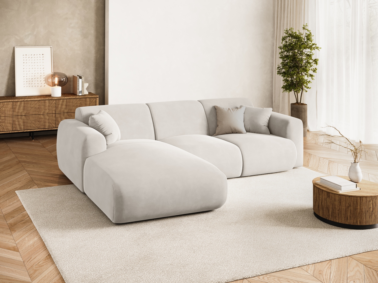 Cosmopolitan Design Ecksofa Nolio 4-Sitzer Samt Casino Helles Beige Links