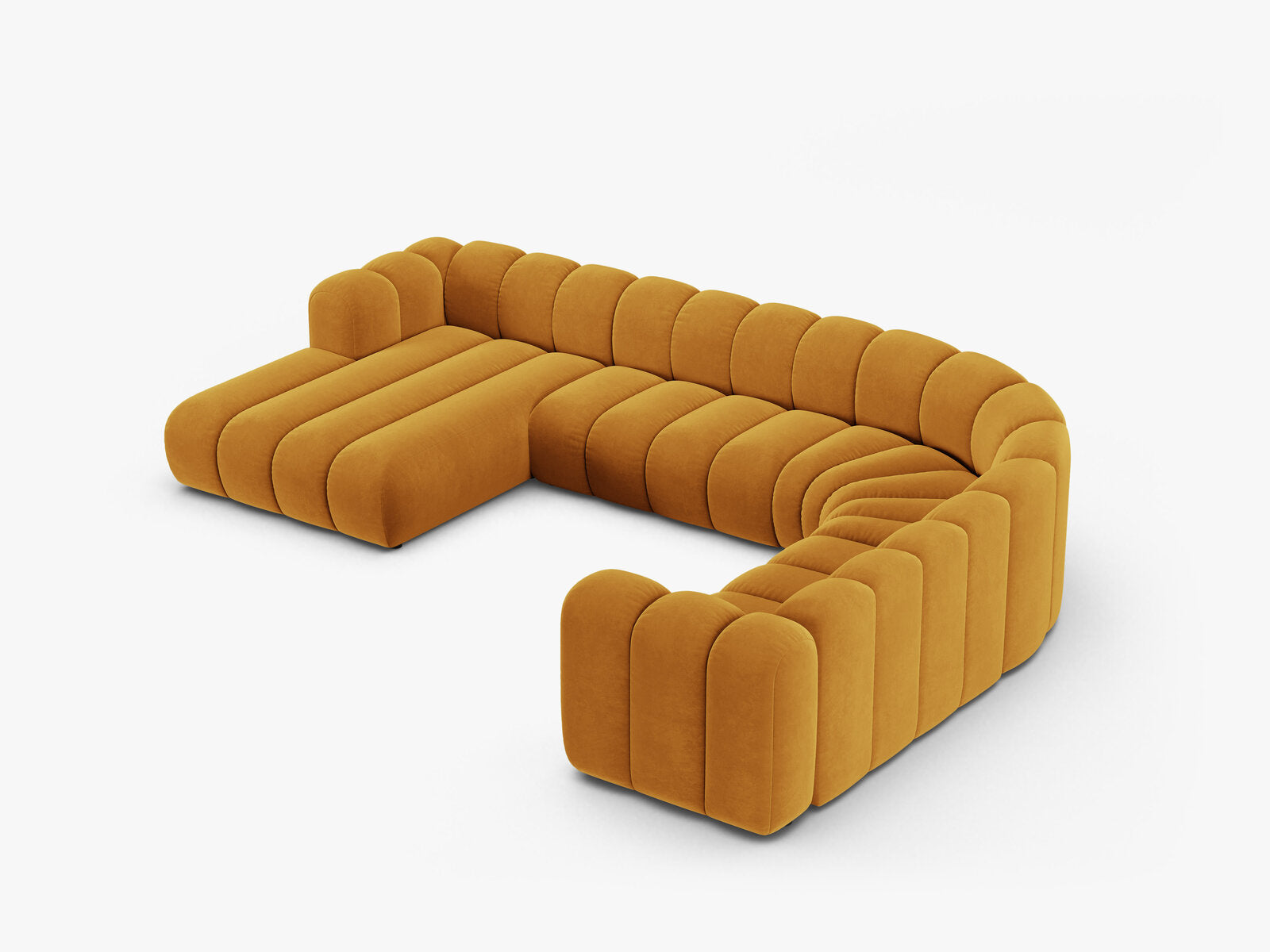 Micadoni Modulares Panorama Ecksofa Lupine 6-Sitzer Samt Venus Gelb Rechts