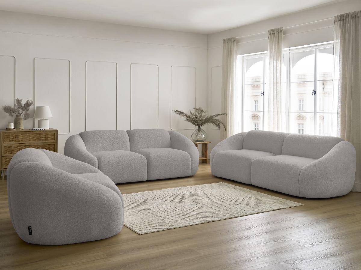 Bobochic Tina Sofa 6-Sitzer Bouclé-Stoff Hellgrau