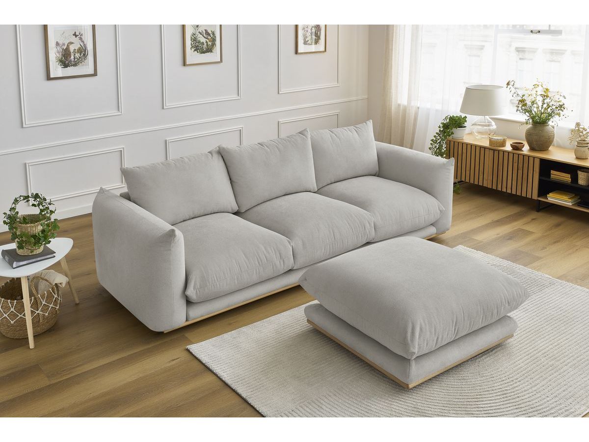 Bobochic Ernest Sofa 4-Sitzer mit Pouf Stoff Hellgrau