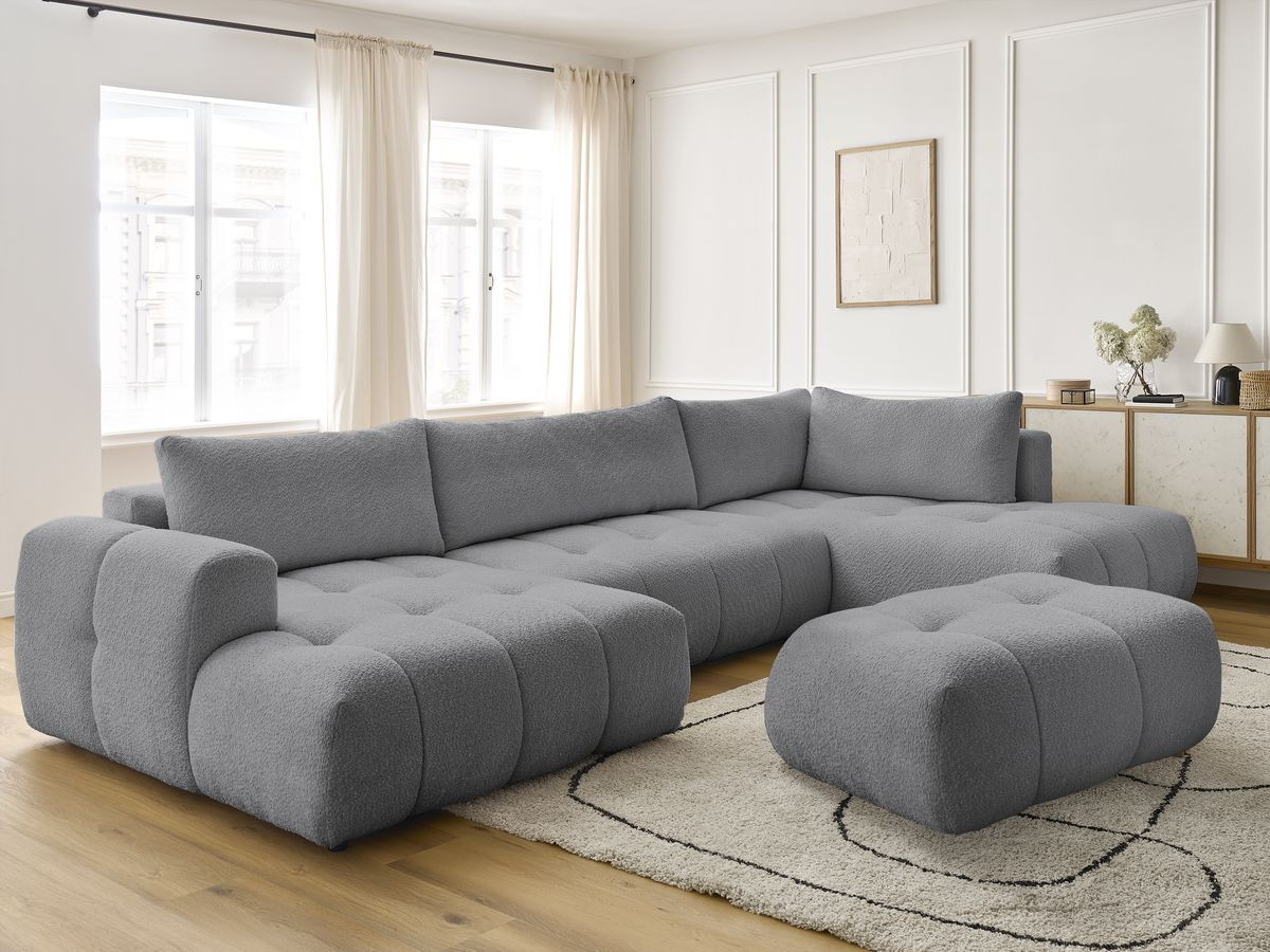Bobochic Fuji Wohnlandschaft mit Pouf Bouclé-Stoff Dunkelgrau Ecke links