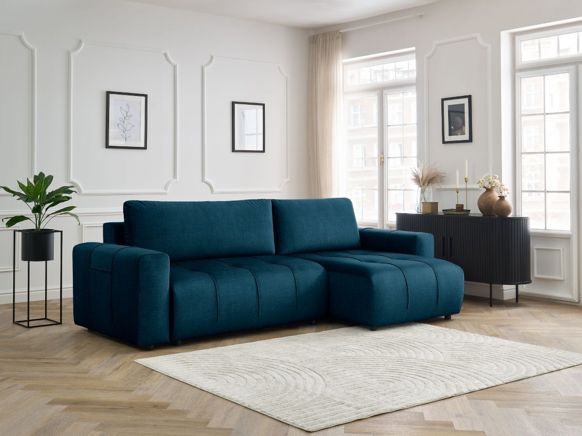 Bobochic Arsene Ecksofa mit Schlaffunktion und Bettkasten 288 × 148 cm Samt Blau
