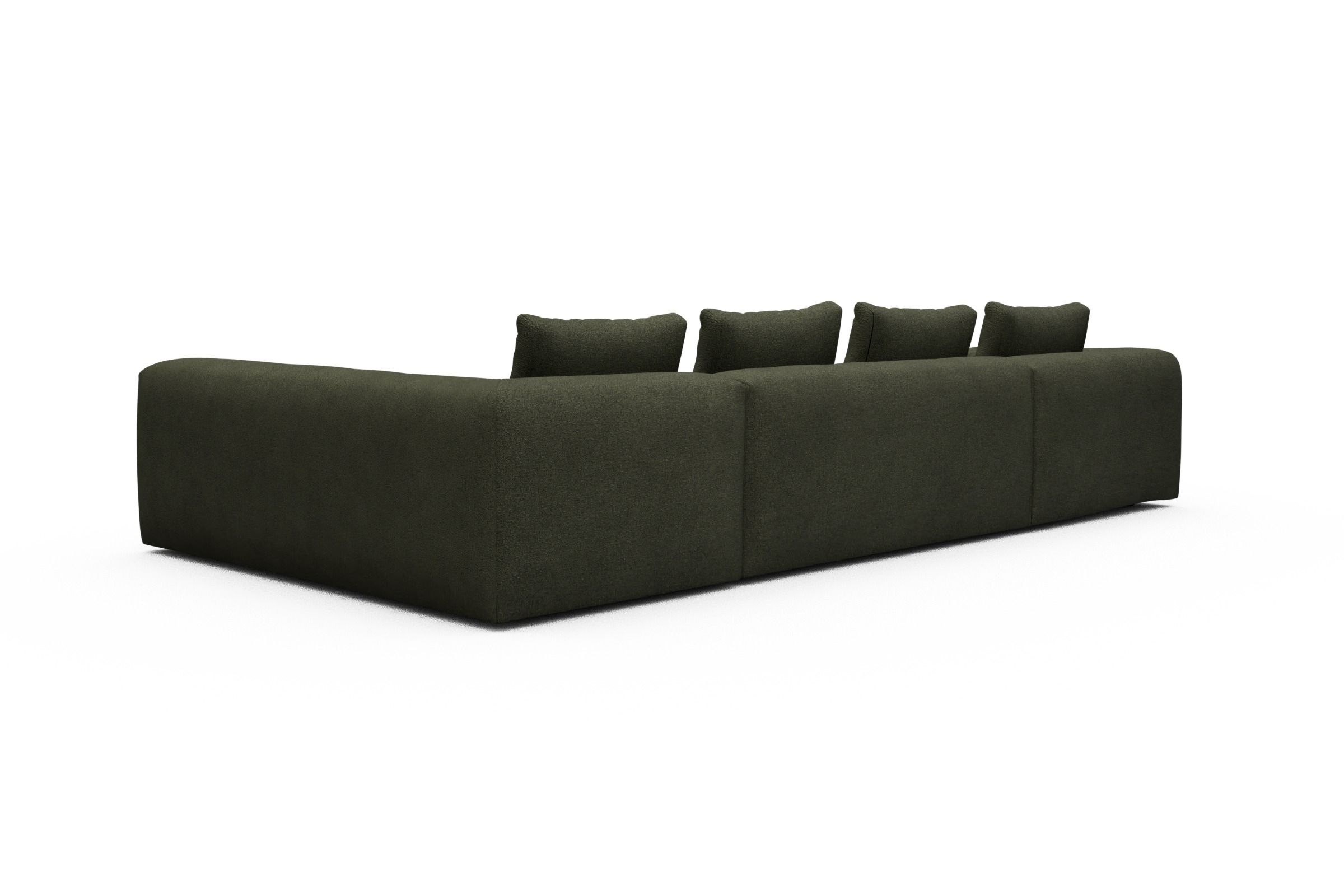 Wohnlandschaft Fred Chaiselongue links mit 2-Sitzer und lange Armlehne rechts Boucle-Forest-Green