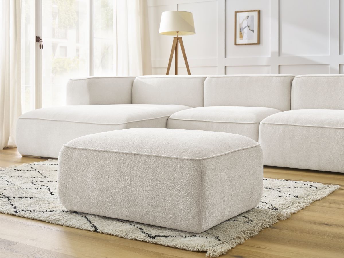 Bobochic Zephyr Ecksofa mit Pouf 349 × 165 cm Strukturstoff Weiß Ecke links