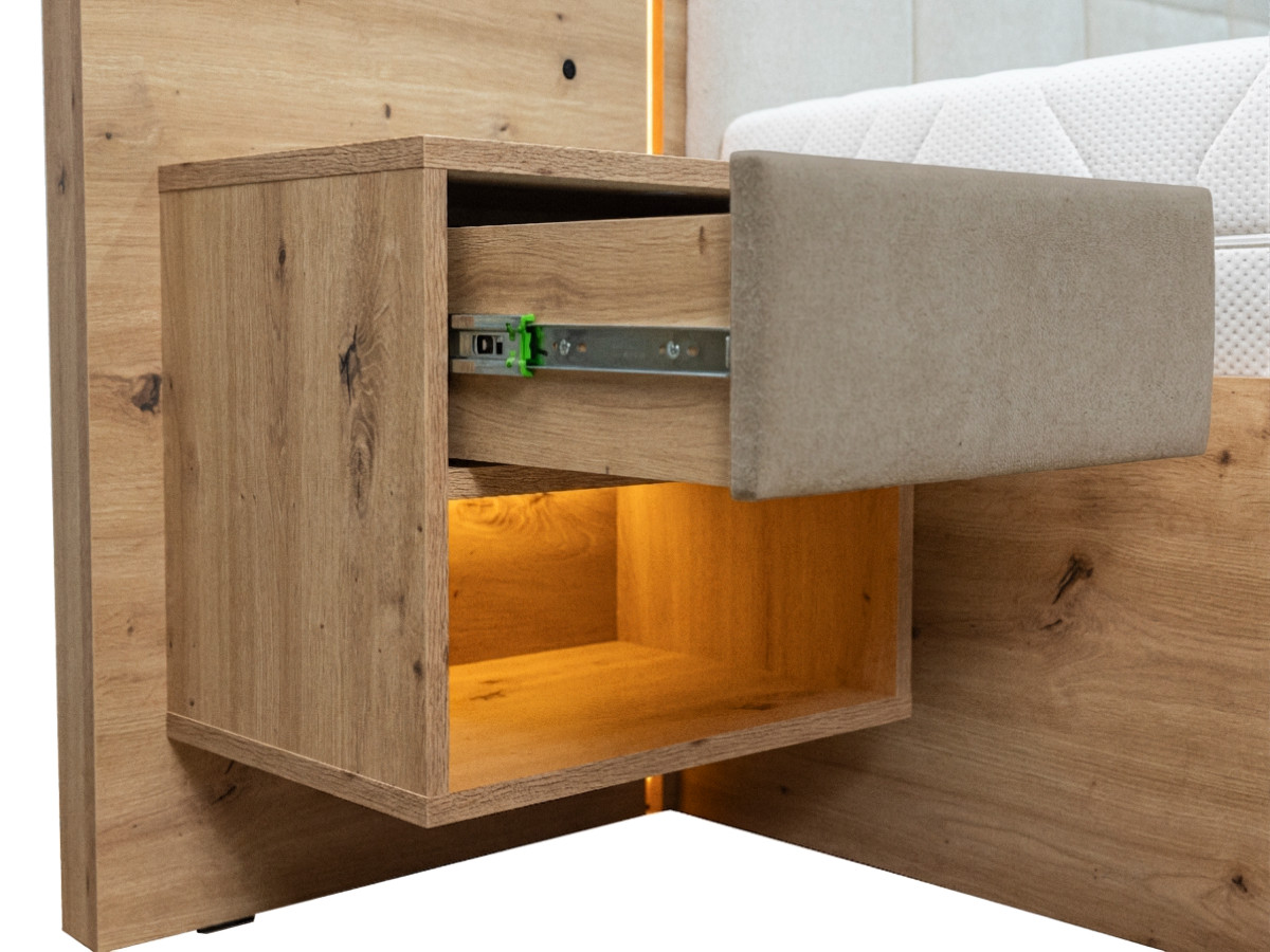 Bobochic Ryokan Polsterbett mit Bettkasten Strukturstoff Taupe, Liegefläche 140 × 190 cm