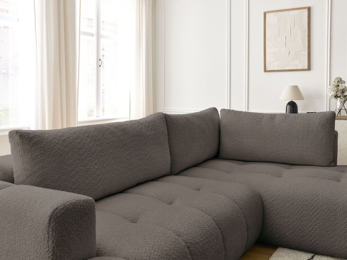 Bobochic Fuji Ecksofa mit Schlaffunktion und Bettkasten 282 × 204 cm Bouclé-Stoff Braun Ecke rechts