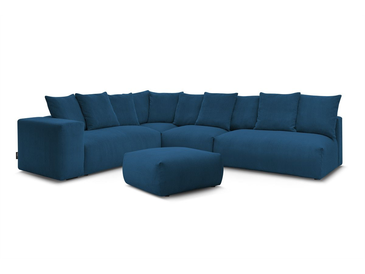 Bobochic Voltaire Ecksofa mit Pouf 322 × 268 cm Cordsamt Dunkelblau Ecke links