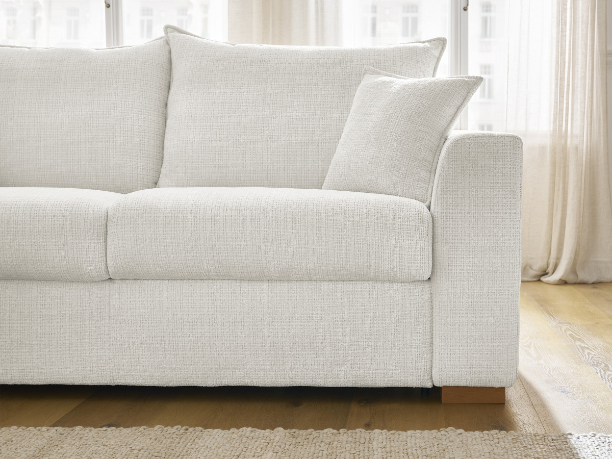 Bobochic Augustin Ecksofa mit Schlaffunktion und Bettkasten Strukturstoff Weiß, Liegefläche 160 × 200 cm