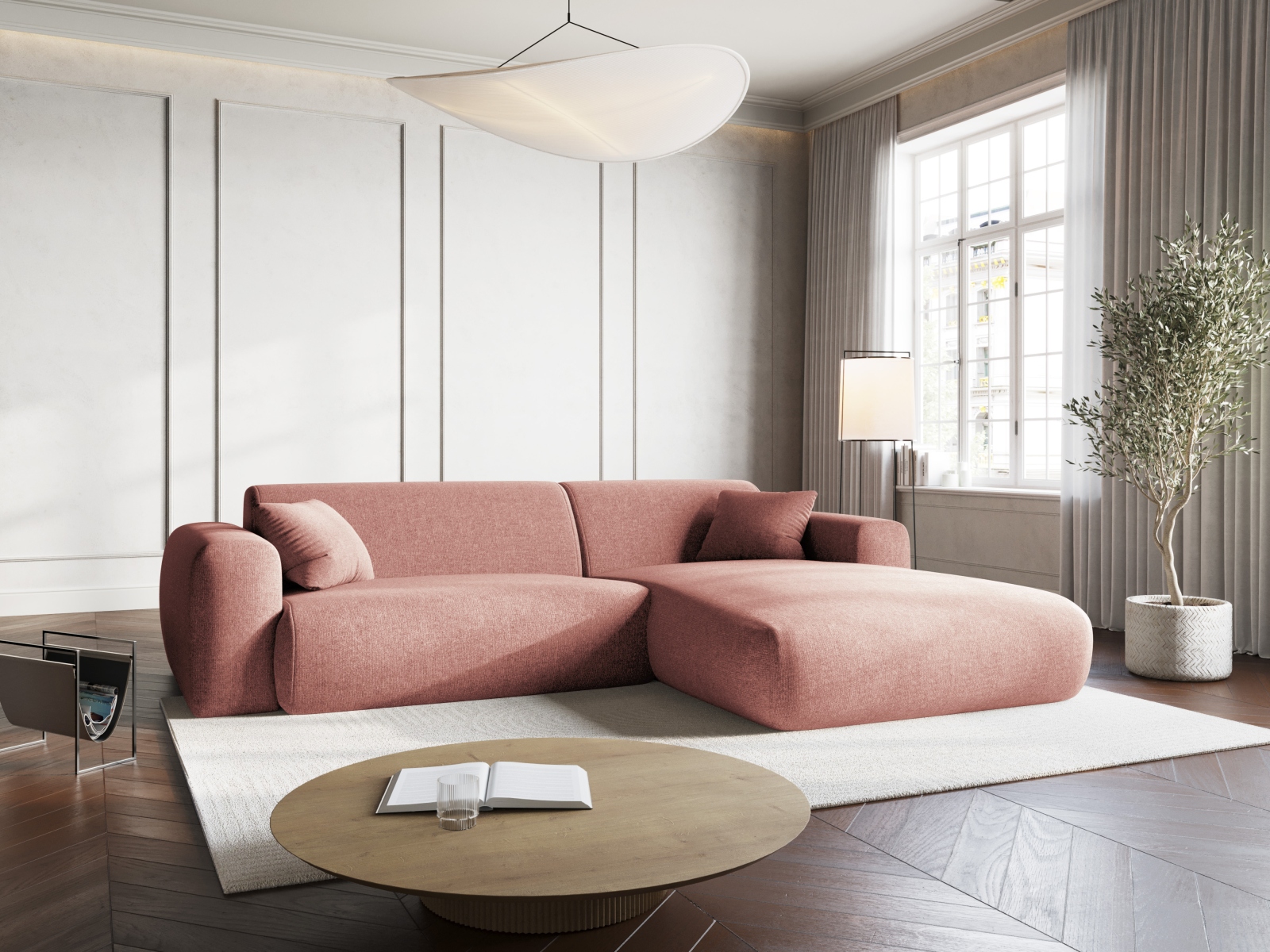 Cosmopolitan Design Ecksofa Nolio 4-Sitzer kleine Version Chenille Haga Rosa Rechts