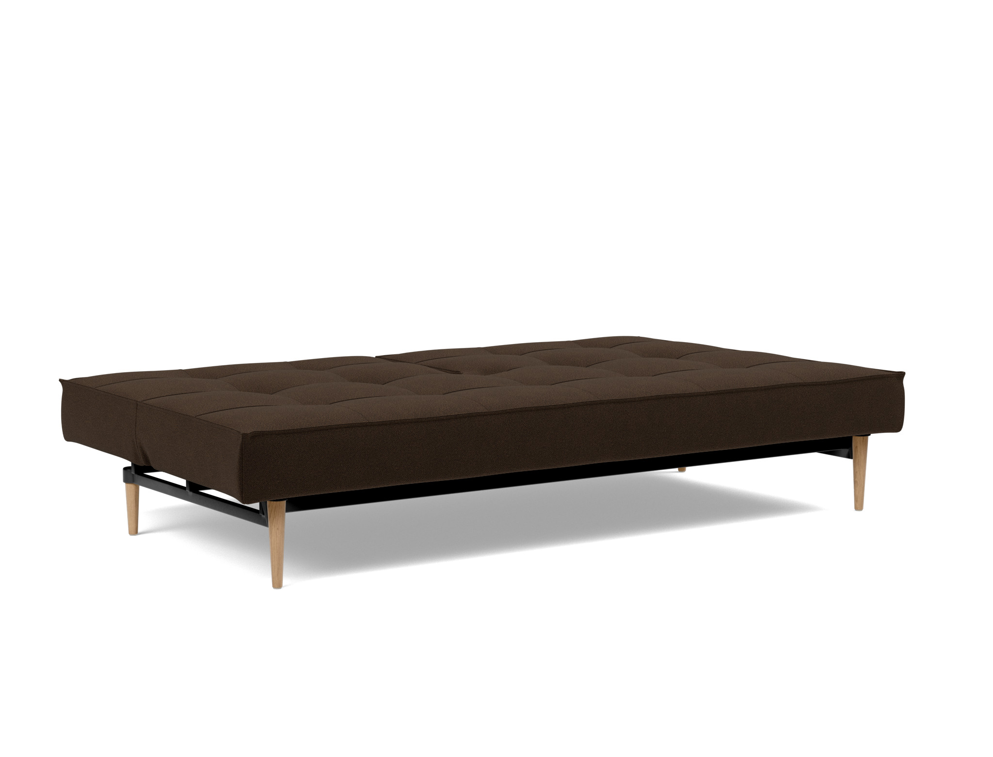 Schlafsofa Splitback Strukturierter Stoff Taura 358-Chocco Beine Styletto Eiche hell