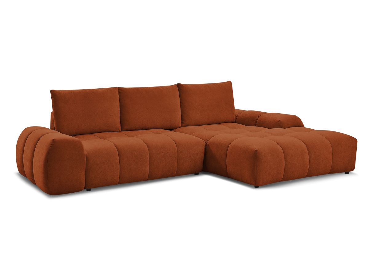 Bobochic Everest Ecksofa mit Schlaffunktion und Bettkasten 318 × 180 cm, 3 Kissen Strukturstoff Orange Ecke rechts