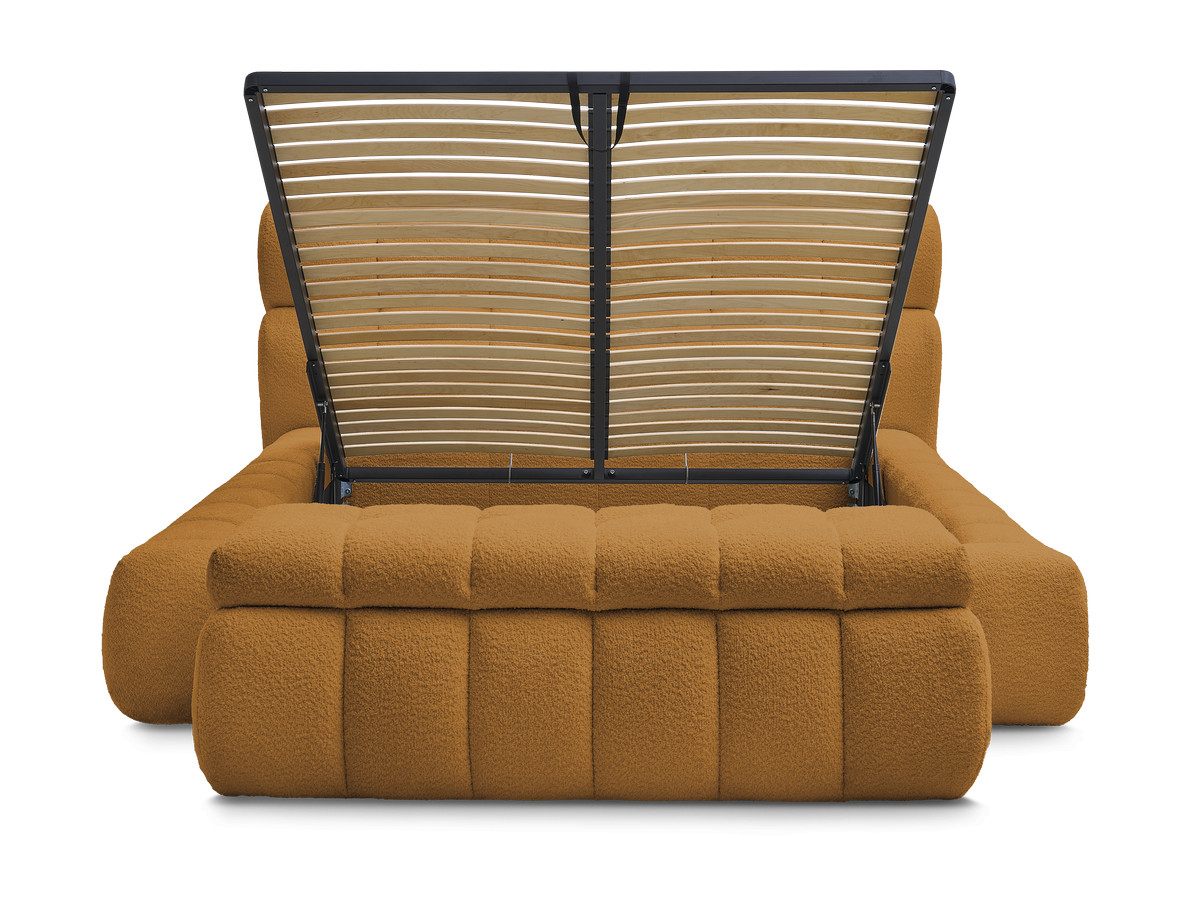 Bobochic Mont-blanc Polsterbett mit Bettkasten mit Bettbank Bouclé-Stoff Gelb, Liegefläche 160 × 200 cm