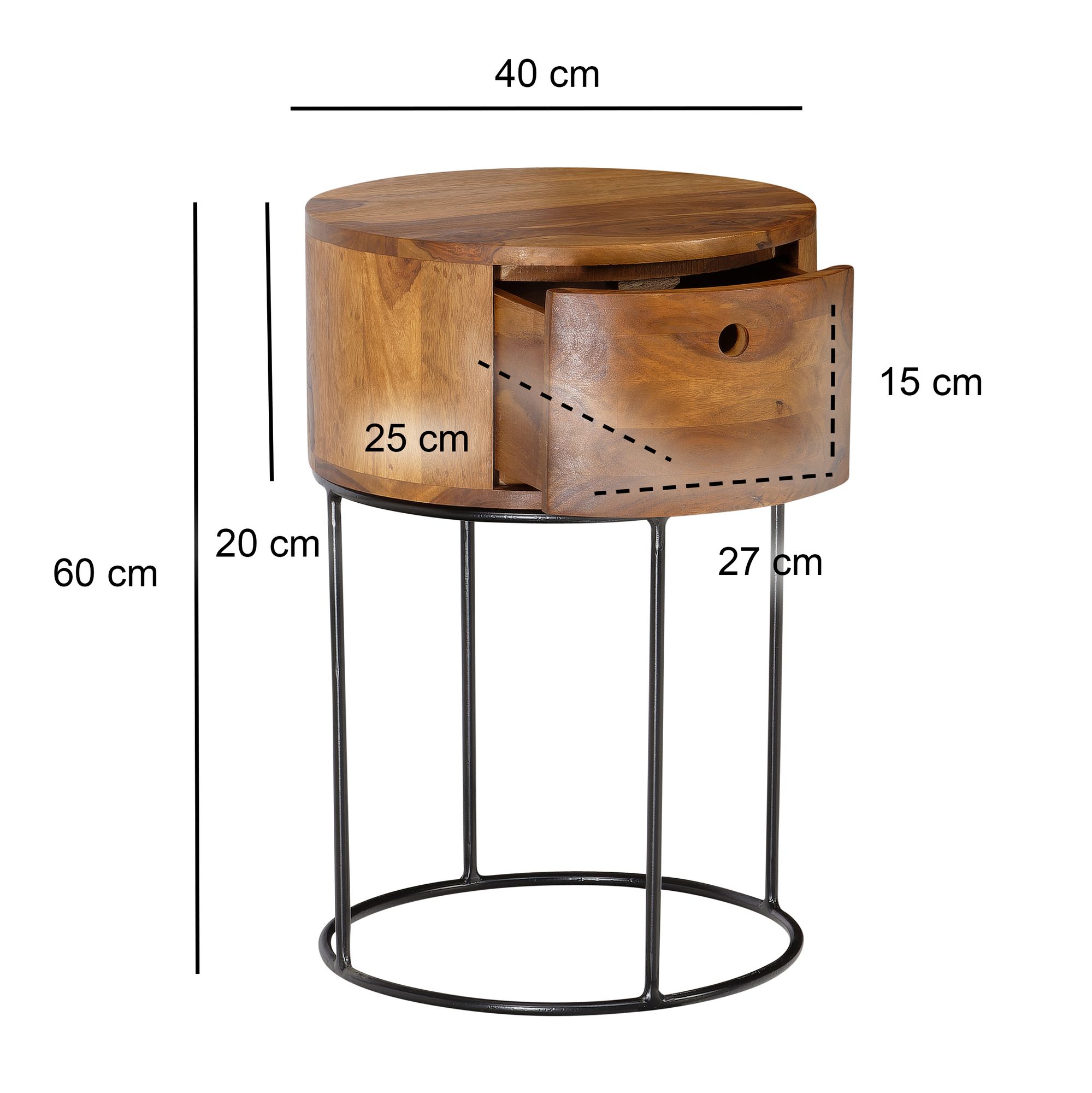 Nachttisch Hamnvik Massivholz Dunkelbraun Ø 40 cm