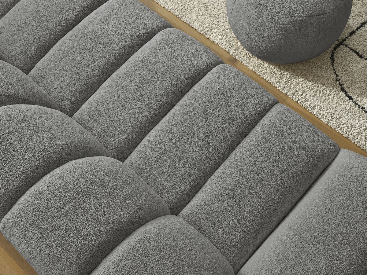 Bobochic Hayden Sofa 3-Sitzer mit Pouf 226 × 107 cm Bouclé-Stoff Dunkelgrau
