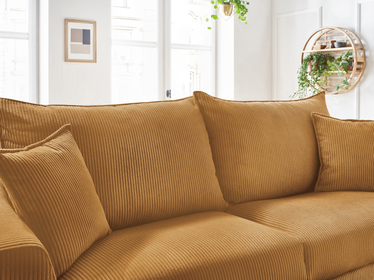 Bobochic Augustin Schlafsofa 3-Sitzer Cordsamt Gelb, Liegefläche 140 × 200 cm