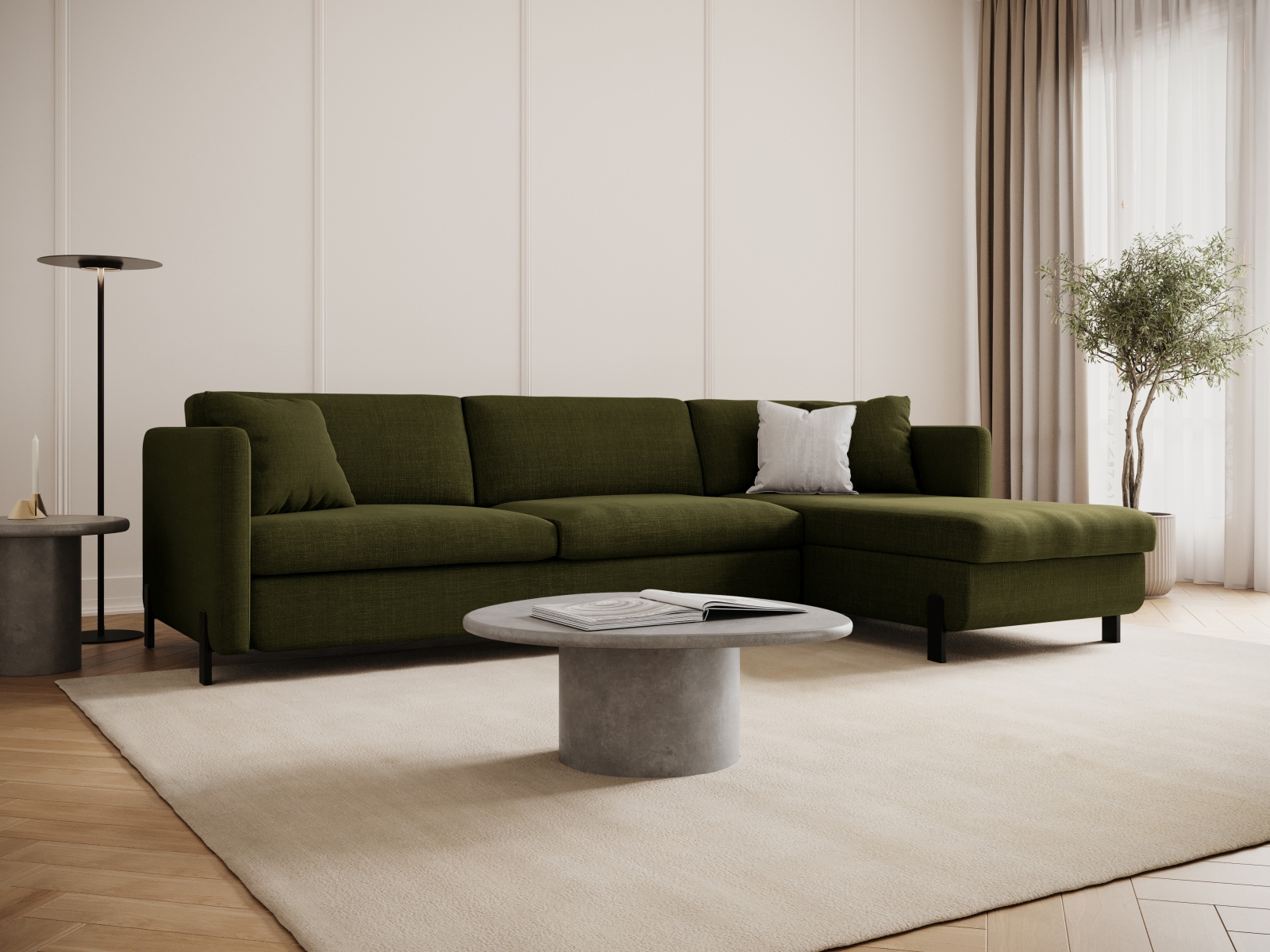 Micadoni Schlaf-Ecksofa Gloria 5-Sitzer Rechts Strukturierter Stoff Grün 205x160