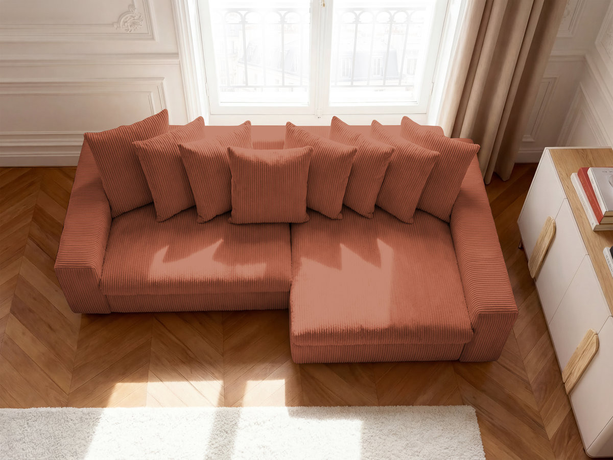 Bobochic Enore Ecksofa 330 × 157 cm Cordsamt Orange Ecke rechts