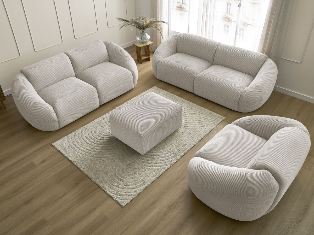 Bobochic Tina Sofa 7-Sitzer mit Pouf Cordsamt Beige