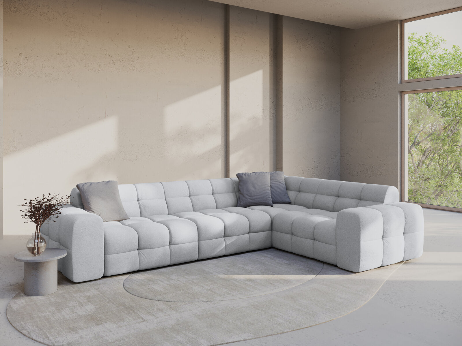 Micadoni Ecksofa Kendal 6-Sitzer Rechts Strukturierter Stoff Hellgrau