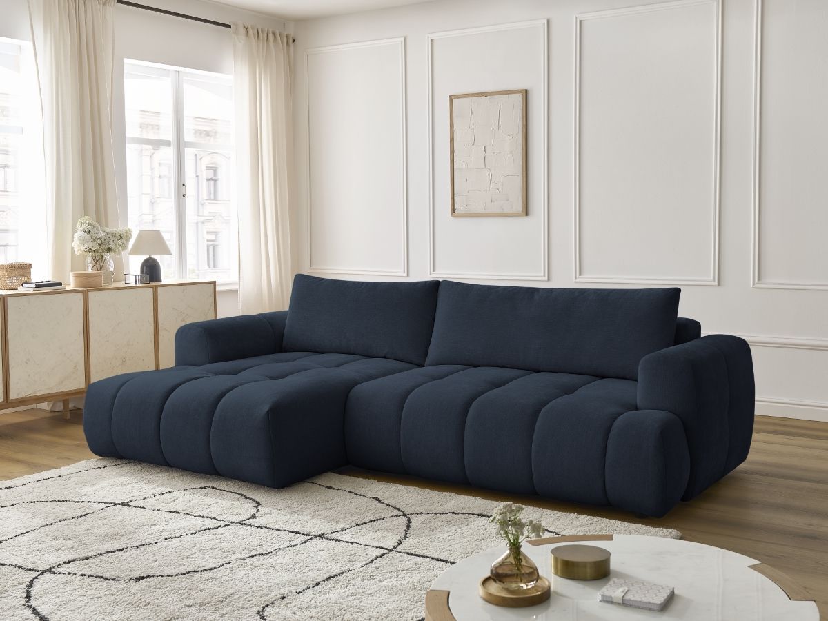 Bobochic Fuji Ecksofa mit Schlaffunktion und Bettkasten 292 × 160 cm Stoff Dunkelblau Ecke links
