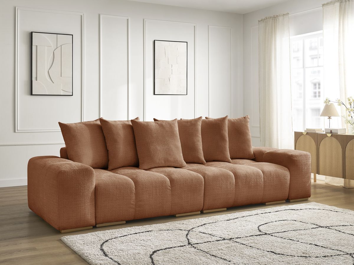 Bobochic Anakin Sofa 3-Sitzer, 6 Kissen Strukturstoff Orange