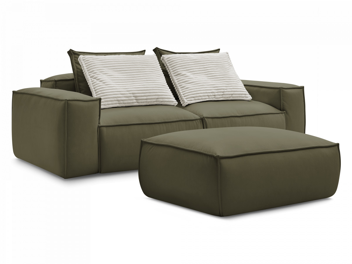 Bobochic Boheme Sofa 3-Sitzer mit Pouf Kunstleder Grün