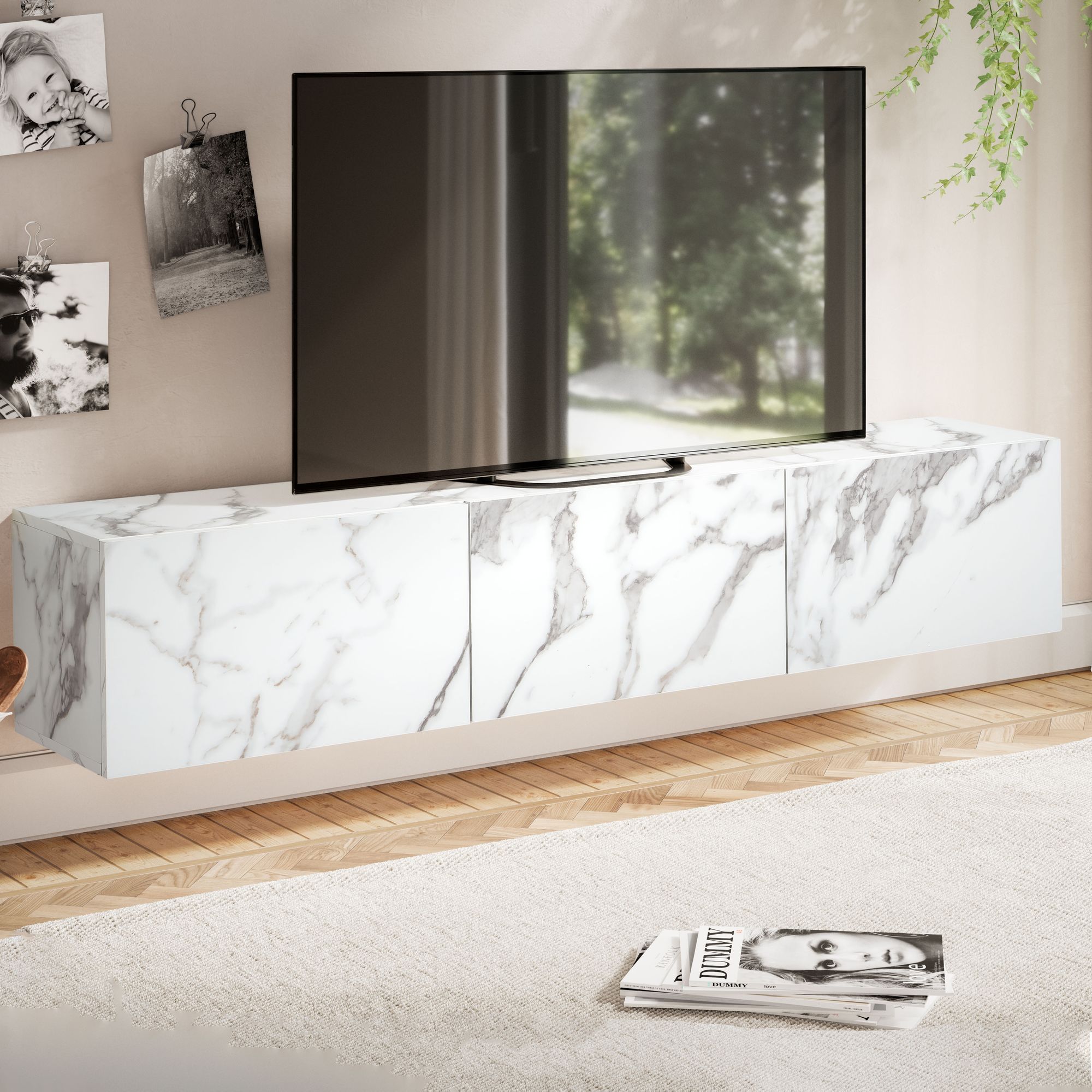 TV-Board Hasvik Marmoroptik Weiß Breite 160 cm