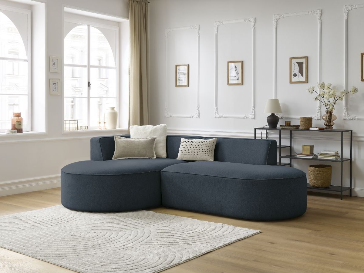 Bobochic Rousseau Ecksofa Melange-Stoff Dunkelblau Ecke links