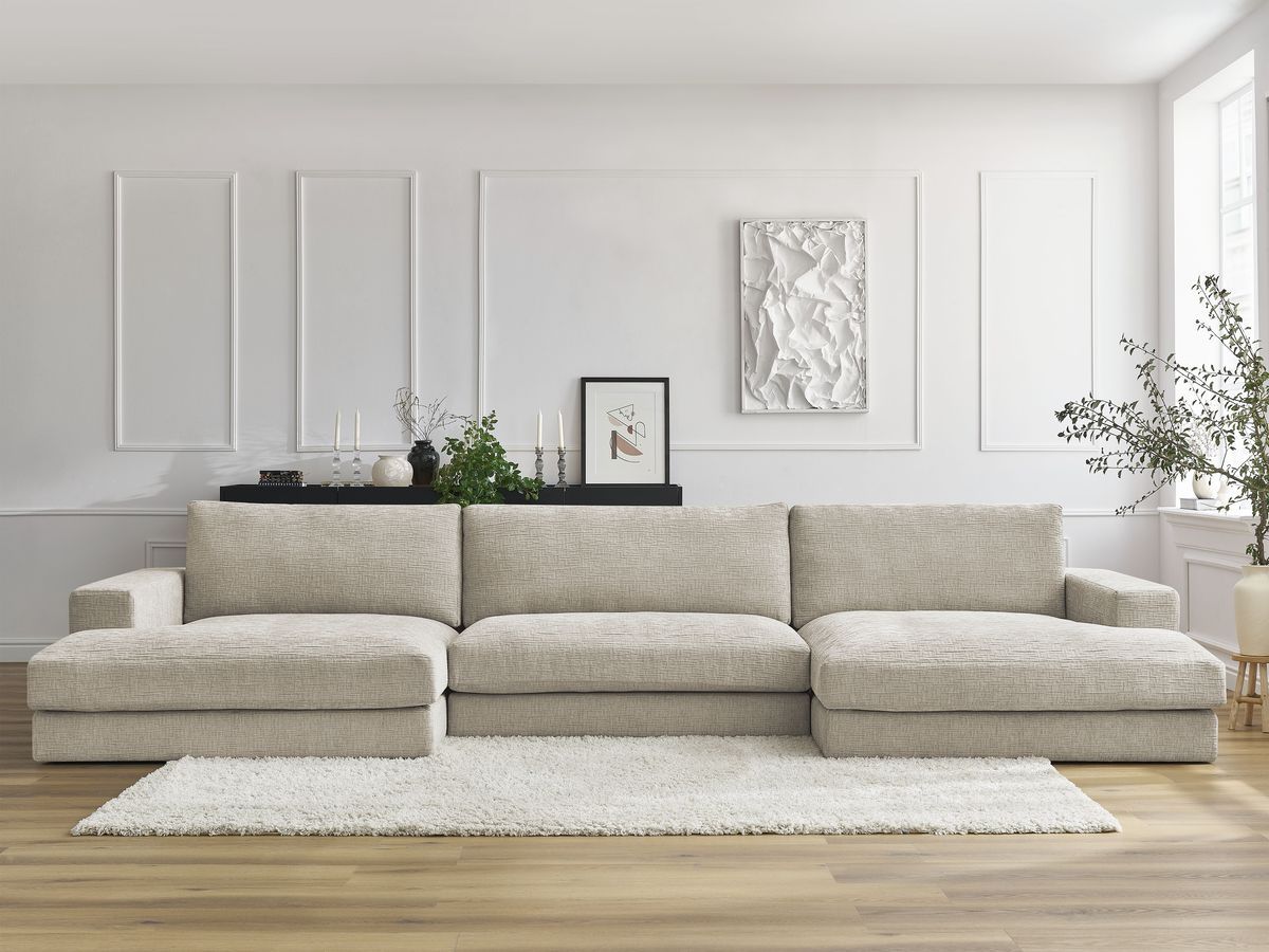 Bobochic Leonard Wohnlandschaft 349 × 159 cm Strukturstoff Beige