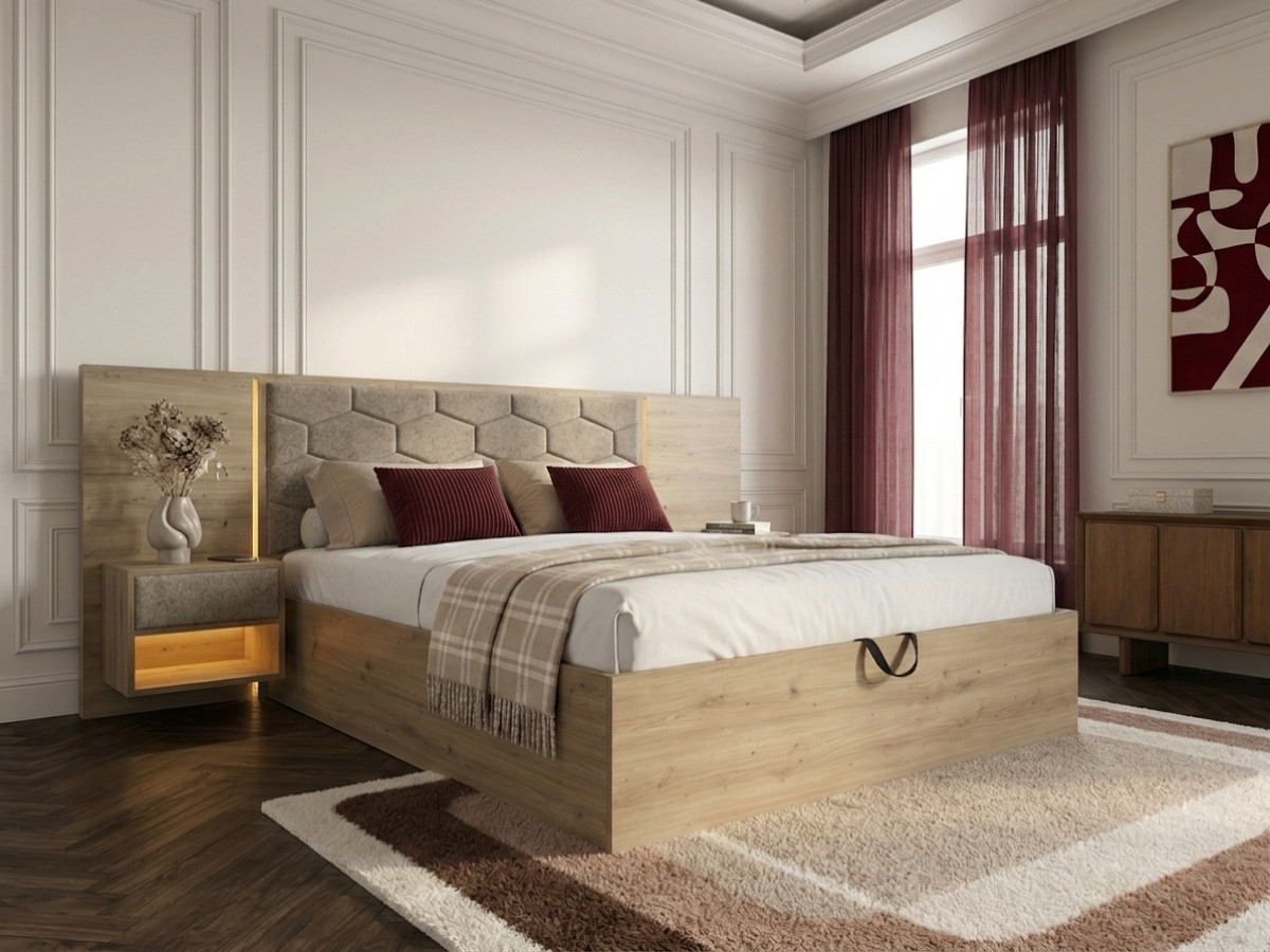 Bobochic Palmeraie Polsterbett mit Bettkasten Strukturstoff Taupe, Liegefläche 160 × 200 cm