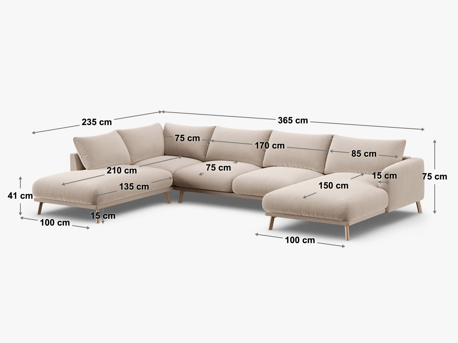 Micadoni Panorama Ecksofa Naomi 6-Sitzer Links Strukturierter Stoff Liberty Ziegel
