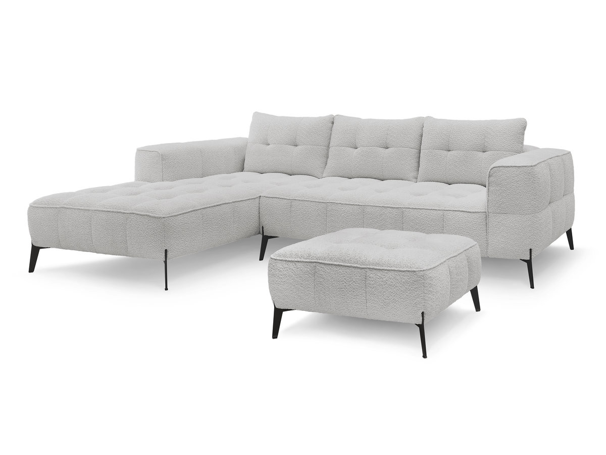 Bobochic Anis Ecksofa mit Pouf Bouclé-Stoff Hellgrau Ecke links