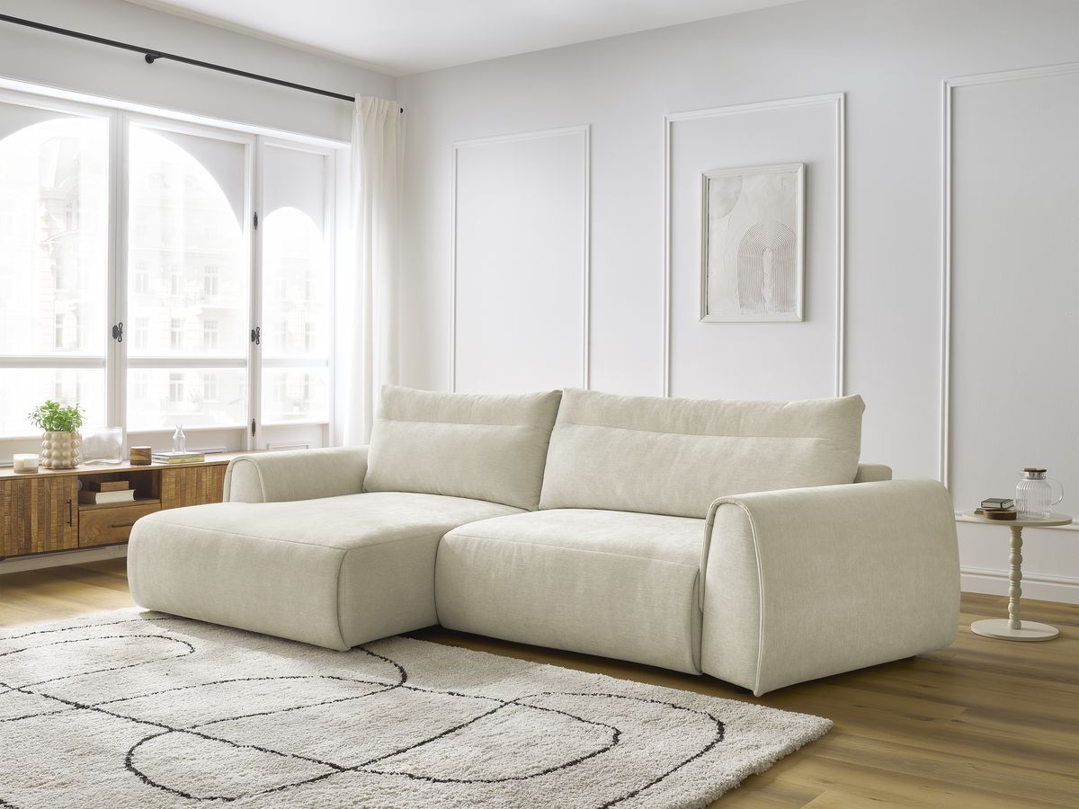 Bobochic Aden Ecksofa 293 × 152 cm Stoff Beige Ecke links
