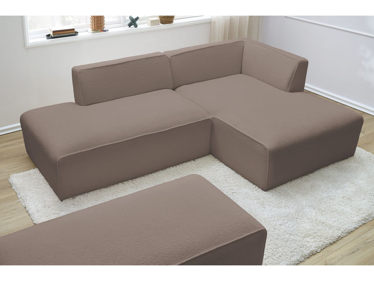 Bobochic Megeve Ecksofa mit Schlaffunktion und Pouf Bouclé-Stoff Braun Ecke rechts