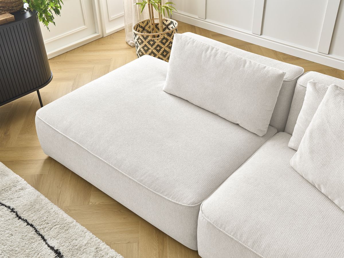 Bobochic Leopold Sofa 4-Sitzer mit Pouf Melange-Stoff Weiß Armlehne rechts