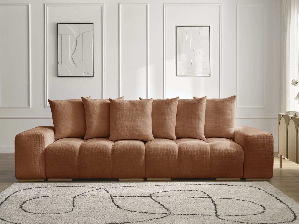 Bobochic Anakin Schlafsofa 3-Sitzer mit Bettkasten, 6 Kissen Strukturstoff Orange