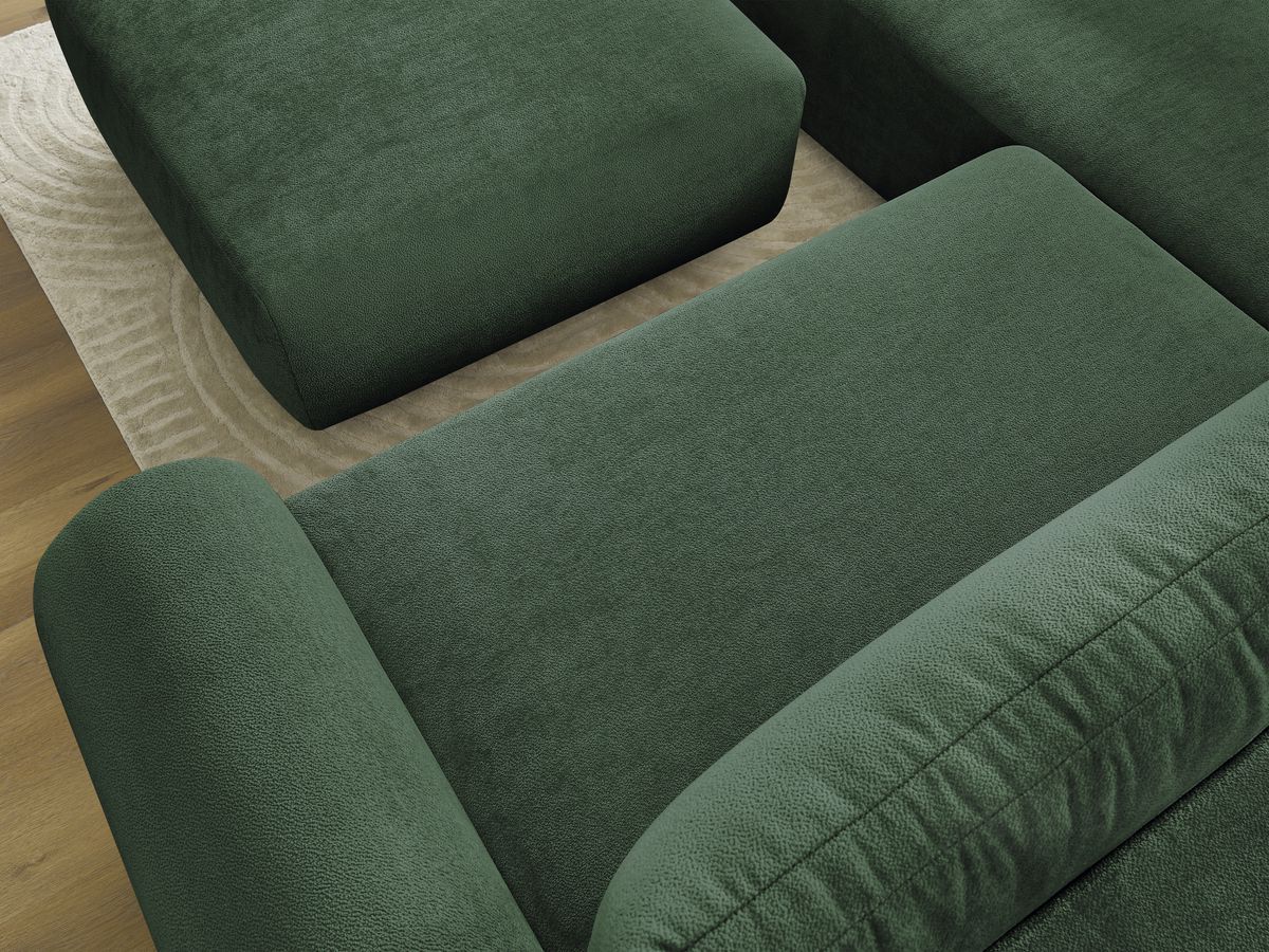 Bobochic Lucien Ecksofa mit Schlaffunktion und Bettkasten und Pouf 296 × 198 cm Stoff Grün Ecke links