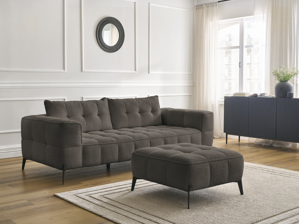 Bobochic Anis Sofa 3-Sitzer mit Pouf Bouclé-Stoff Braun