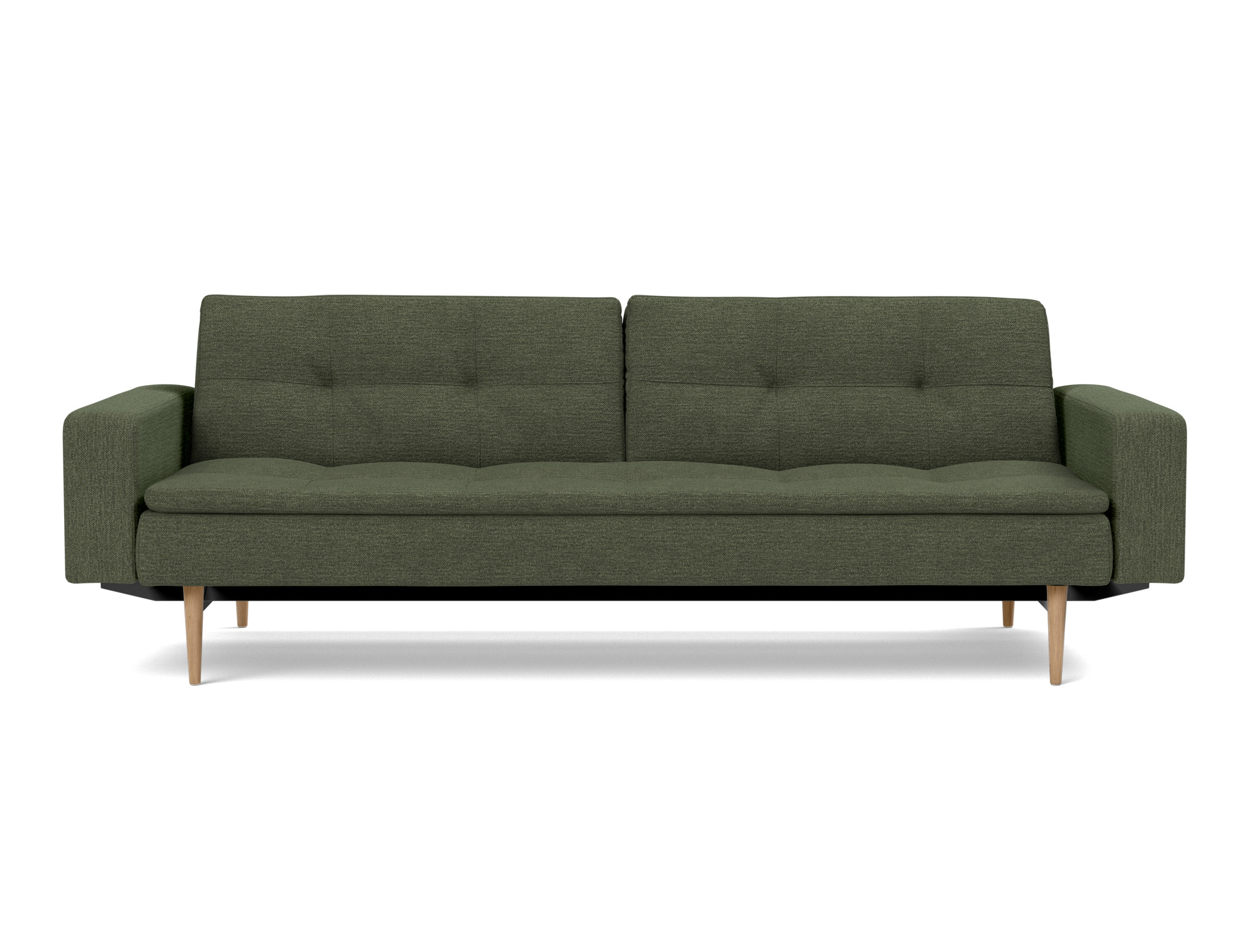 Schlafsofa Dublexo mit Armlehnen Strukturierter Stoff Taura 353-Forest Beine Styletto Eiche hell