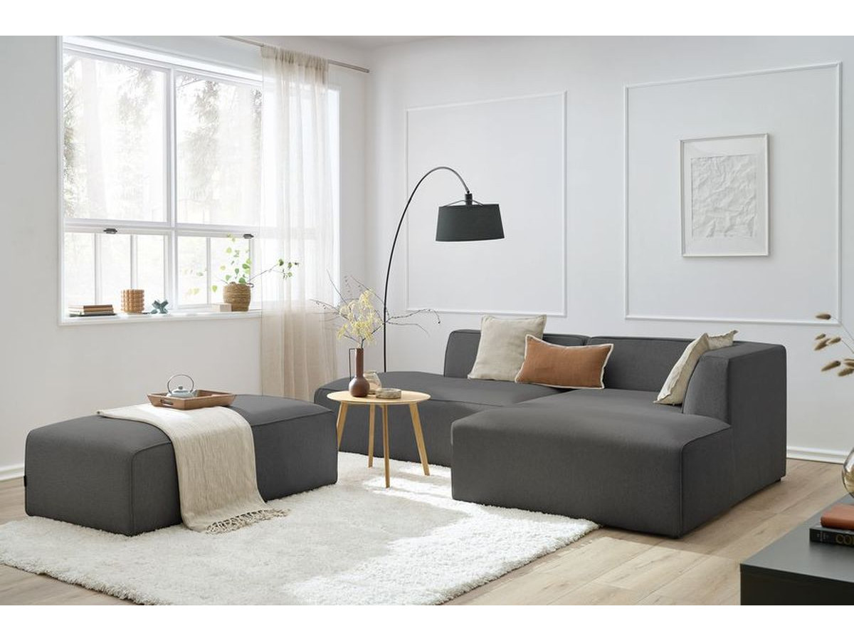 Bobochic Megeve Ecksofa mit Schlaffunktion und Pouf Melange-Stoff Dunkelgrau Ecke rechts