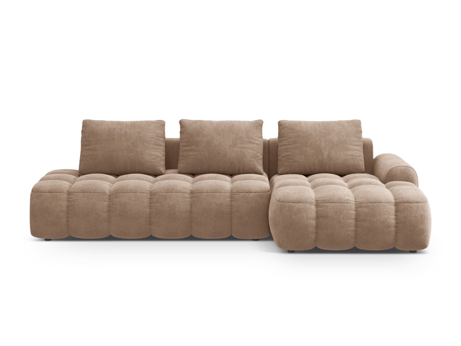 Cosmopolitan Design Ecksofa Linz 3-Sitzer offen mit Schlaffunktion Samt Vogue Dunkelbeige Rechts
