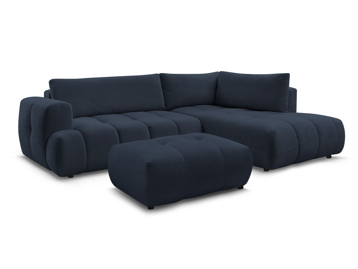 Bobochic Fuji Ecksofa mit Schlaffunktion und Bettkasten und Pouf 282 × 204 cm Stoff Dunkelblau Ecke rechts