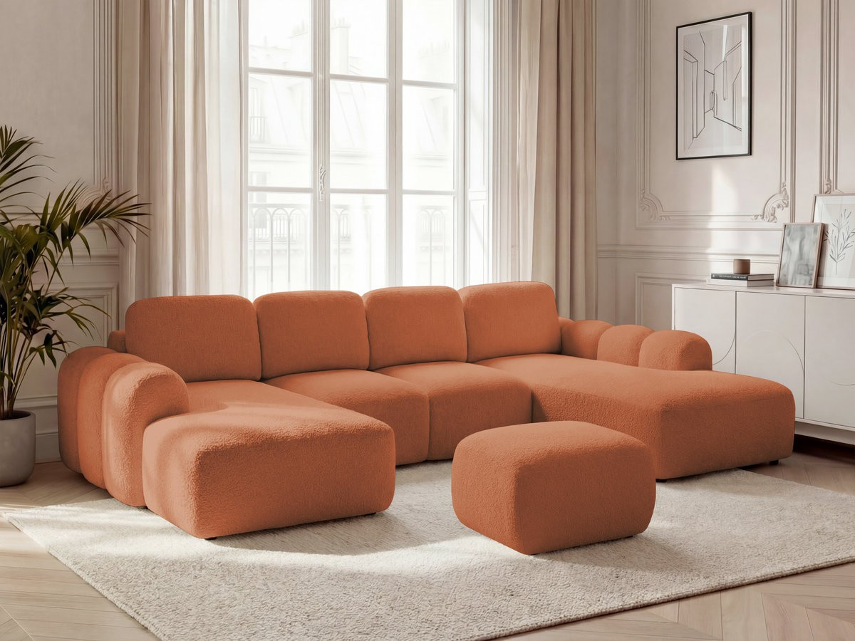Bobochic Montaigne Wohnlandschaft mit Pouf Bouclé-Stoff Orange Ecke links