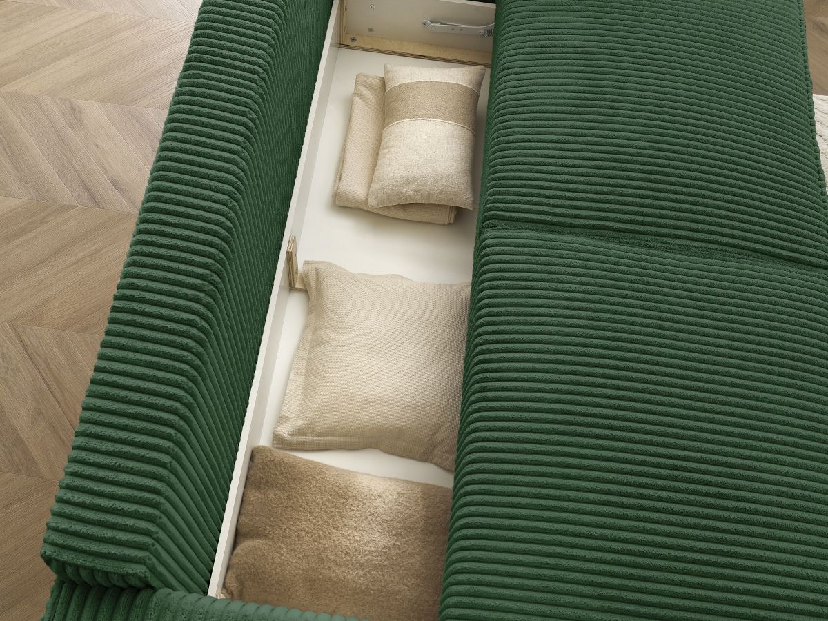 Bobochic Chelsea Schlafsofa 3-Sitzer mit Bettkasten Breitcord weich Grün