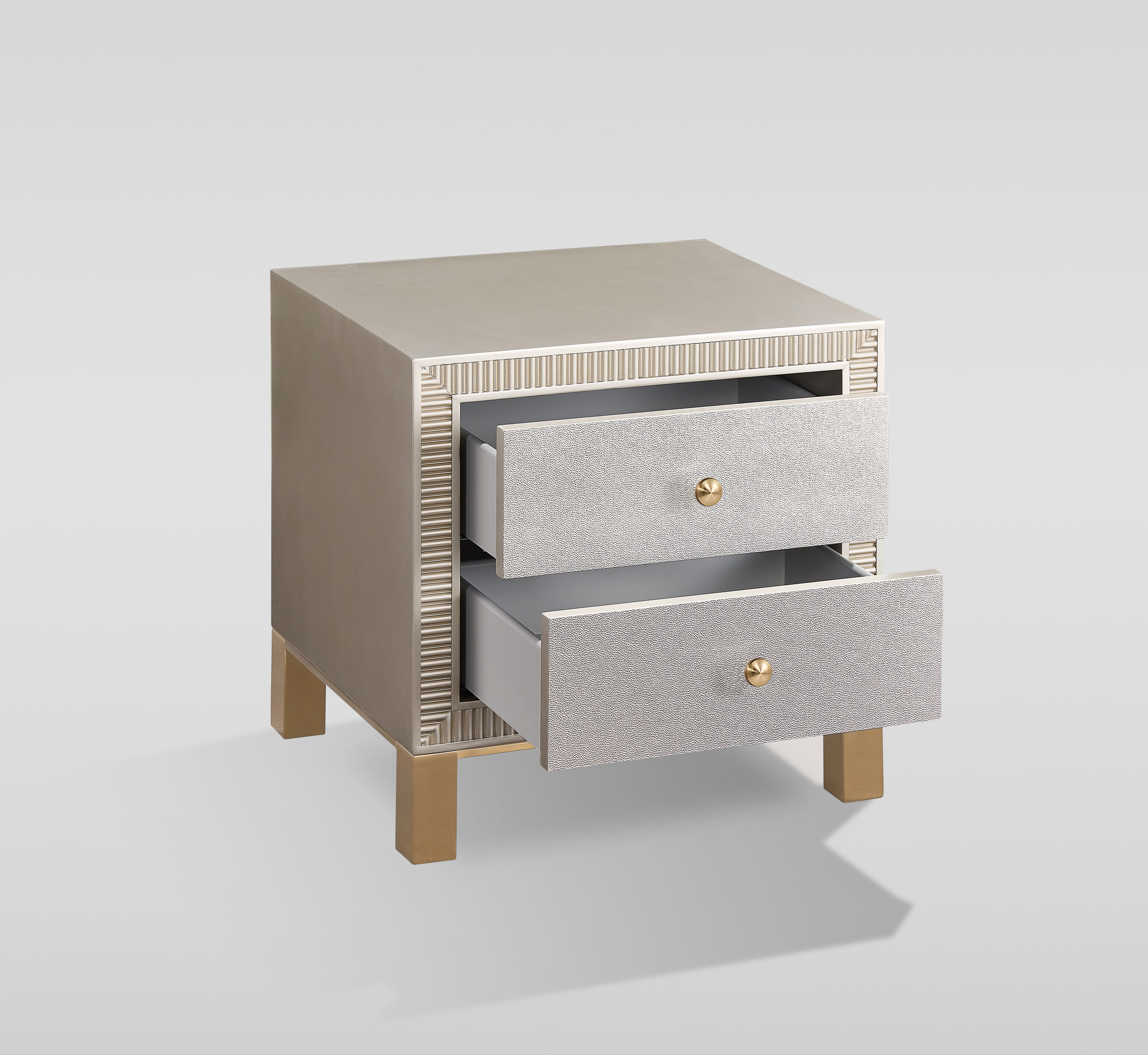 Livin Hill Set Stilig Bedroom: Polsterbett 166 cm + 2× Nachttisch Champagnergold
