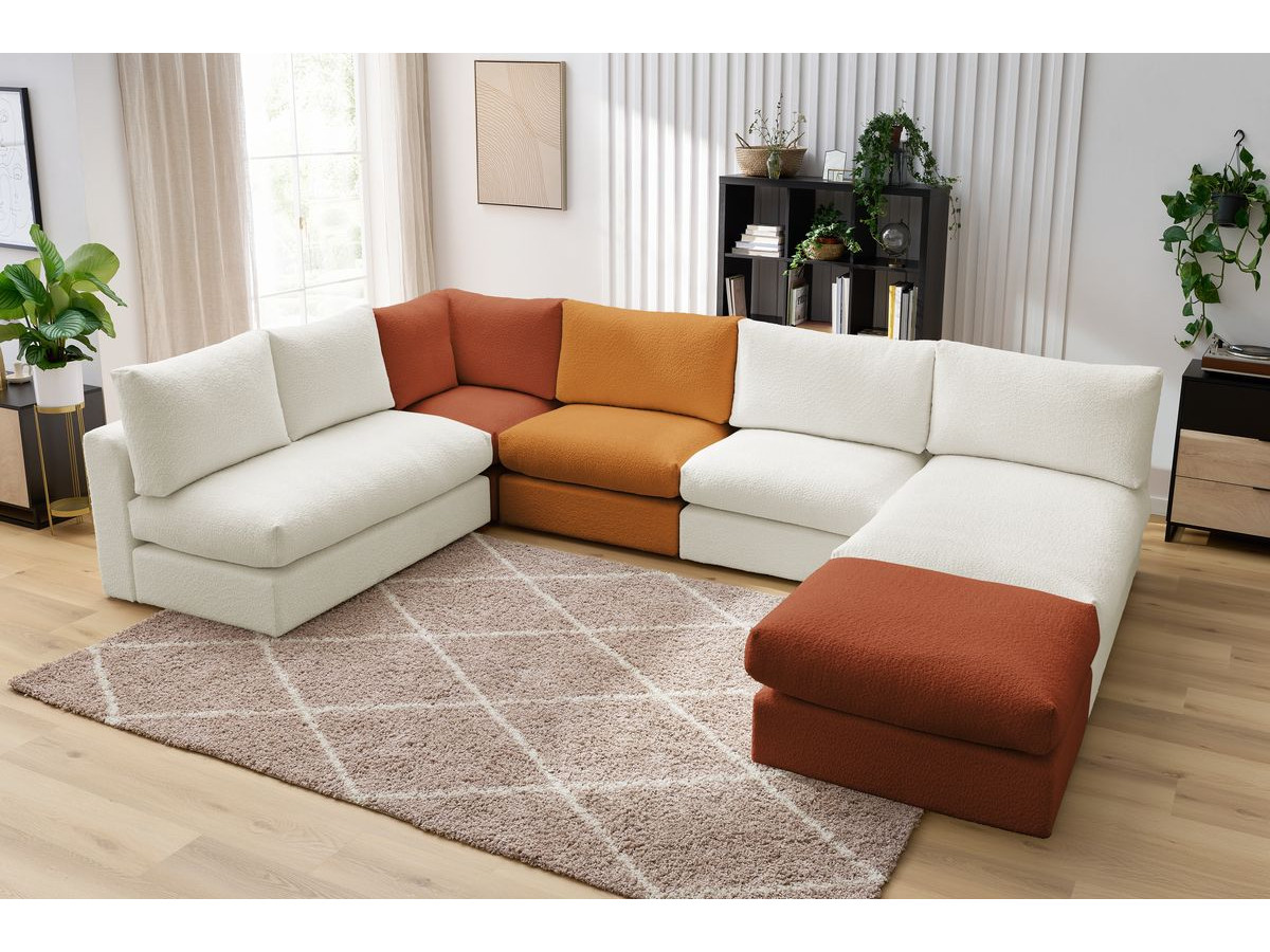 Bobochic Paris Ecksofa mit Pouf 369 × 262 cm Bouclé-Stoff Mehrfarbig
