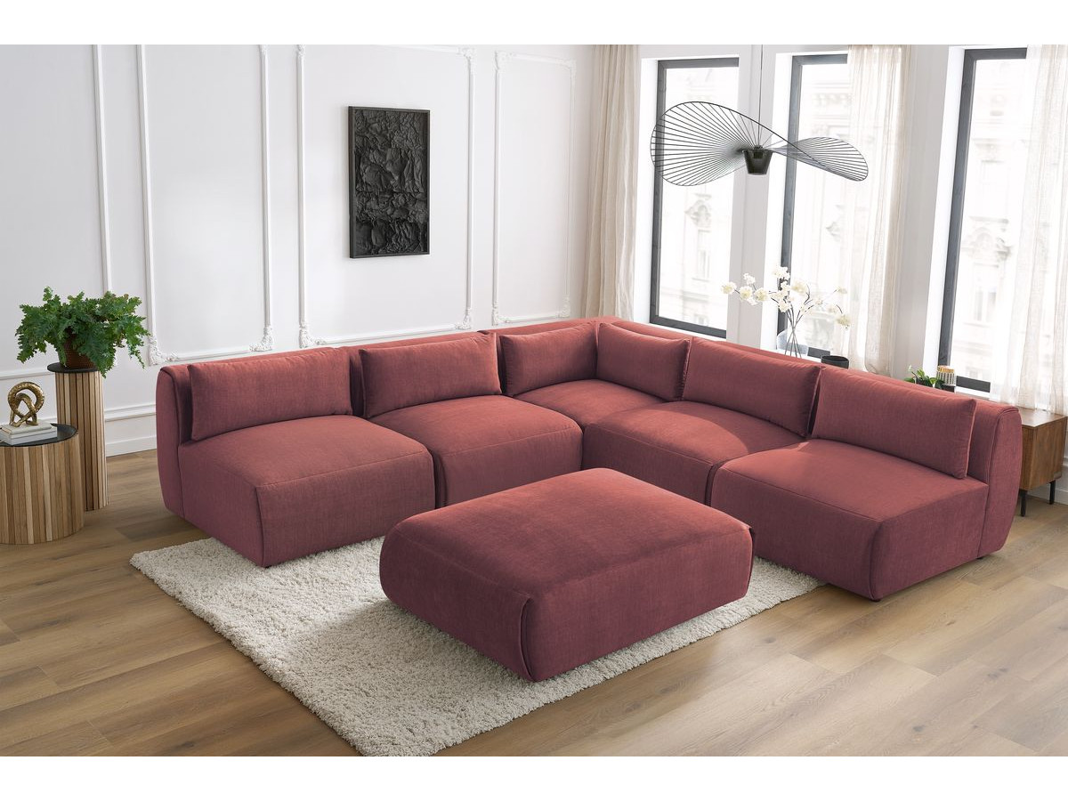 Bobochic Jeanne Ecksofa mit Pouf Samt Orange