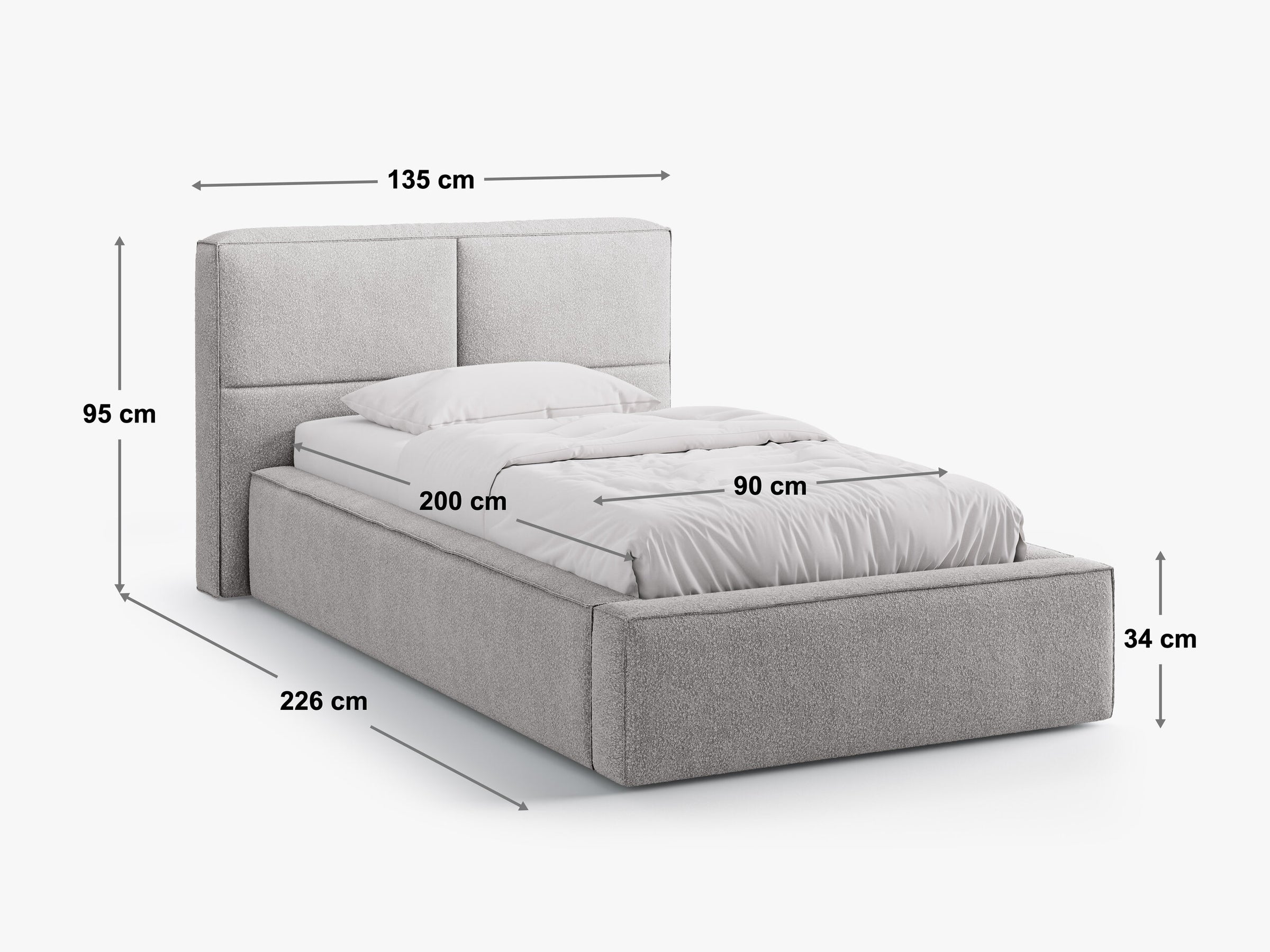 Micadoni Stauraumbett mit Kopfteil Darren Boucle Legend Grau Braun 90x200